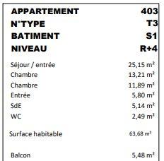 Appartement - 64 m² - 3 pièces