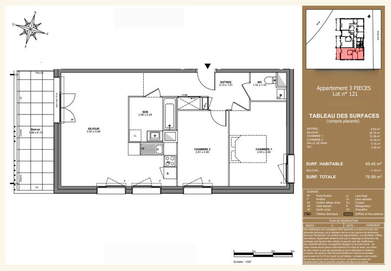 Appartement - 65 m² - 3 pièces