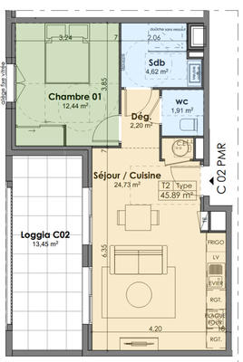 Appartement - 46 m² - 2 pièces