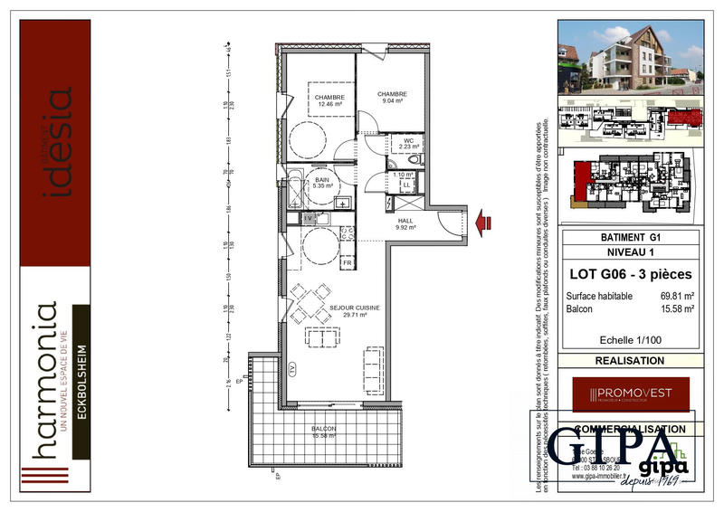 Appartement - 70 m² - 3 pièces