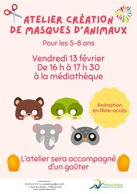 Atelier création de masques d'animaux