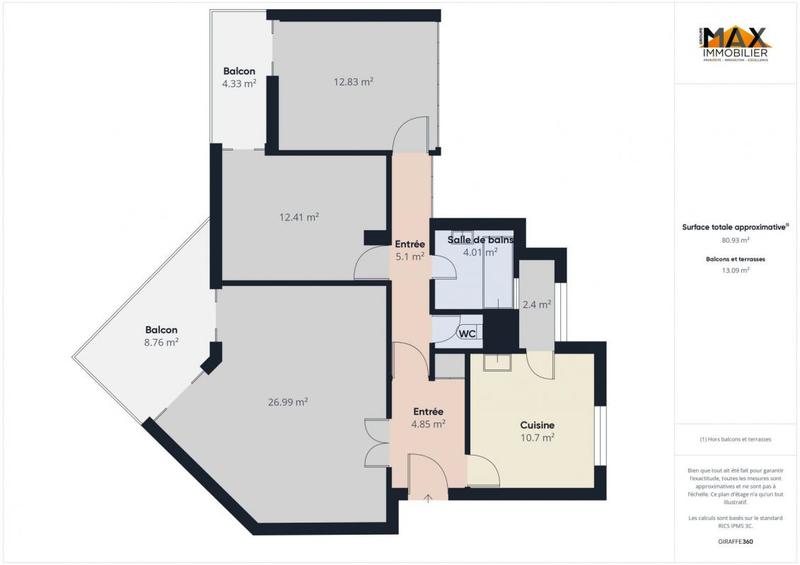 Appartement - 82 m² - 3 pièces