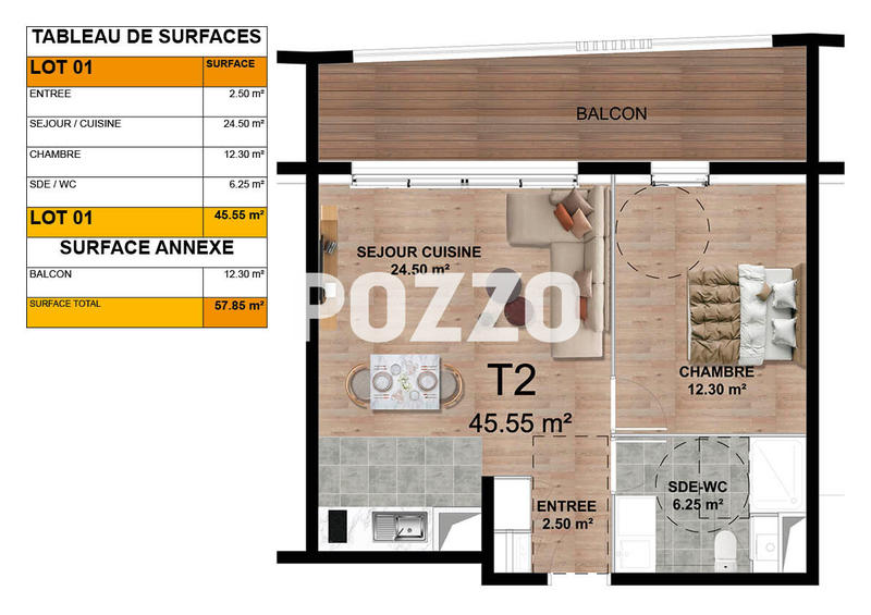 Appartement - 46 m² - 2 pièces