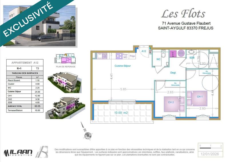 Appartement - 60 m² - 3 pièces