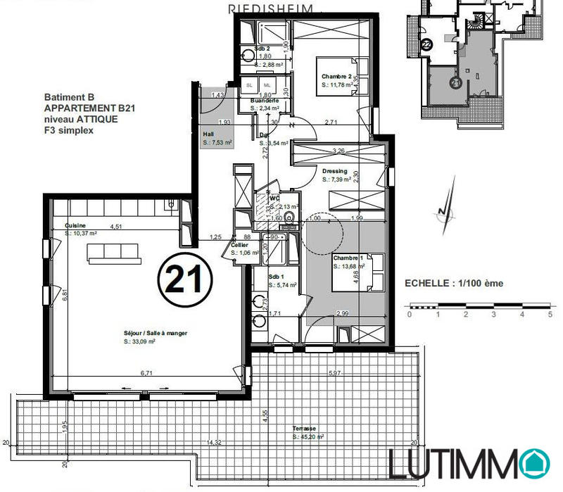 Appartement - 102 m² - 3 pièces