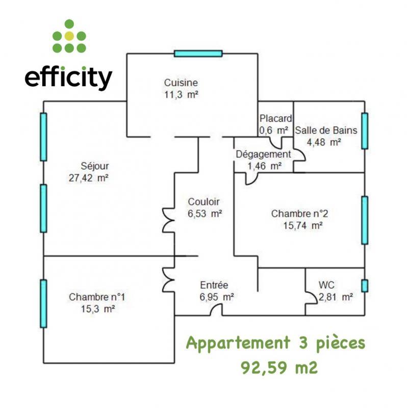 Appartement - 93 m² - 3 pièces