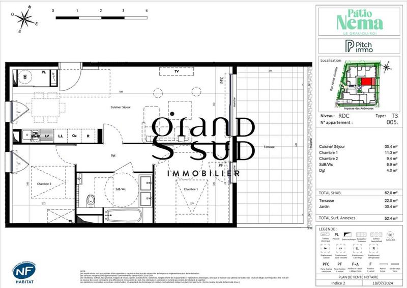 Appartement - 62 m² - 3 pièces