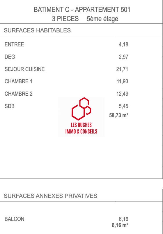 Appartement - 58 m² - 3 pièces