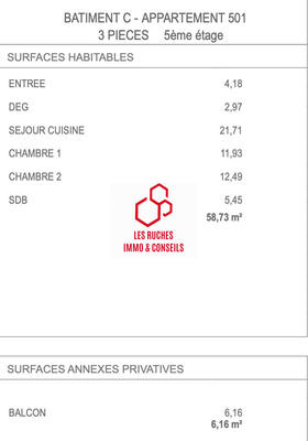 Appartement - 58 m² - 3 pièces