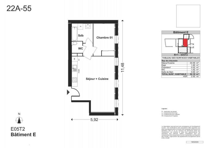 Appartement - 50 m² - 2 pièces