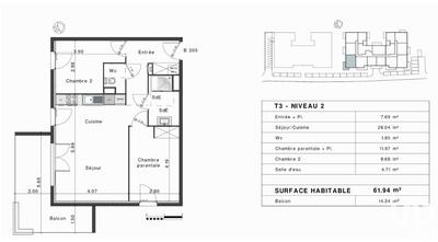 Appartement - 62 m² - 3 pièces