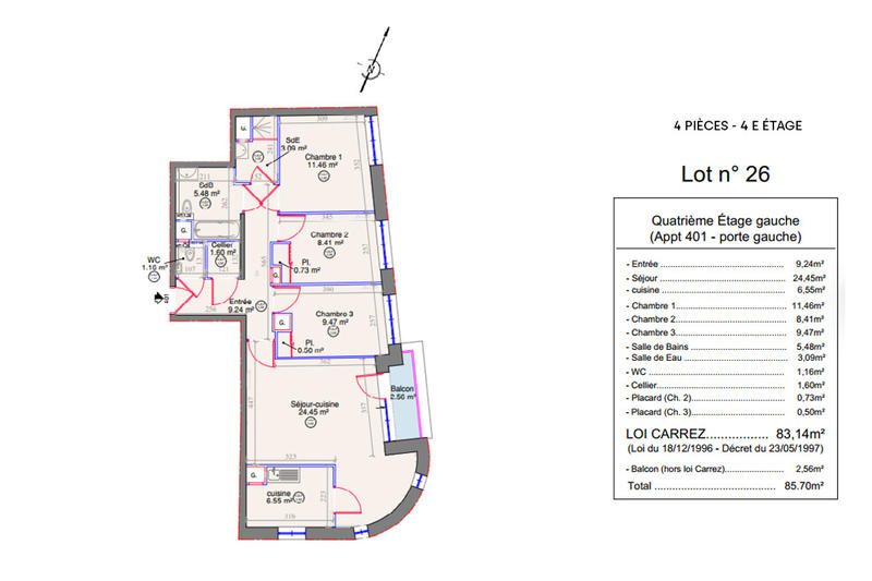 Appartement - 83 m² - 4 pièces