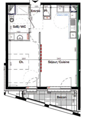 Appartement - 45 m² - 2 pièces