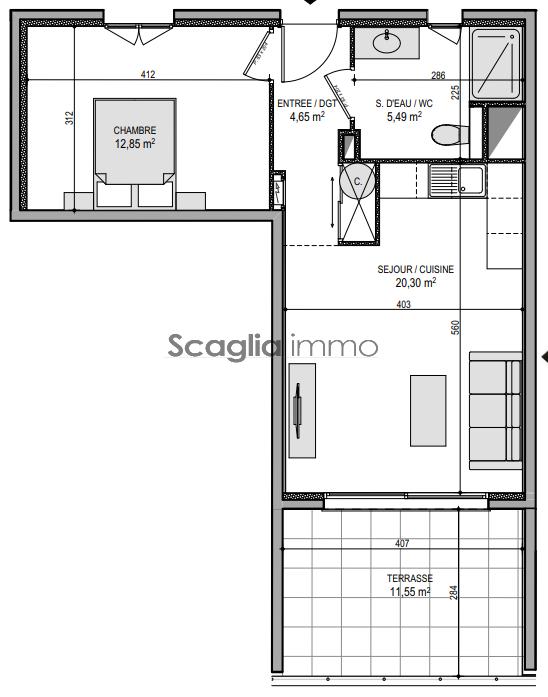 Appartement - 43 m² - 2 pièces