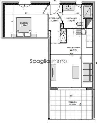Appartement - 43 m² - 2 pièces