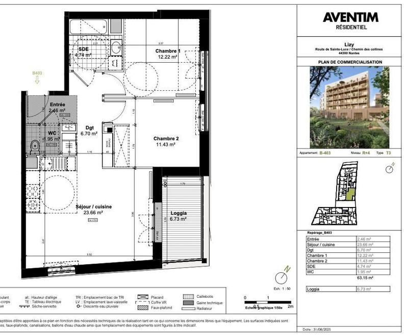 Appartement - 63 m² - 3 pièces