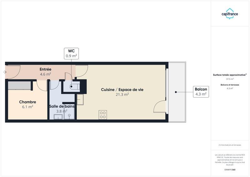 Appartement - 38 m² - 2 pièces