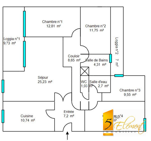 Appartement - 107 m² - 5 pièces