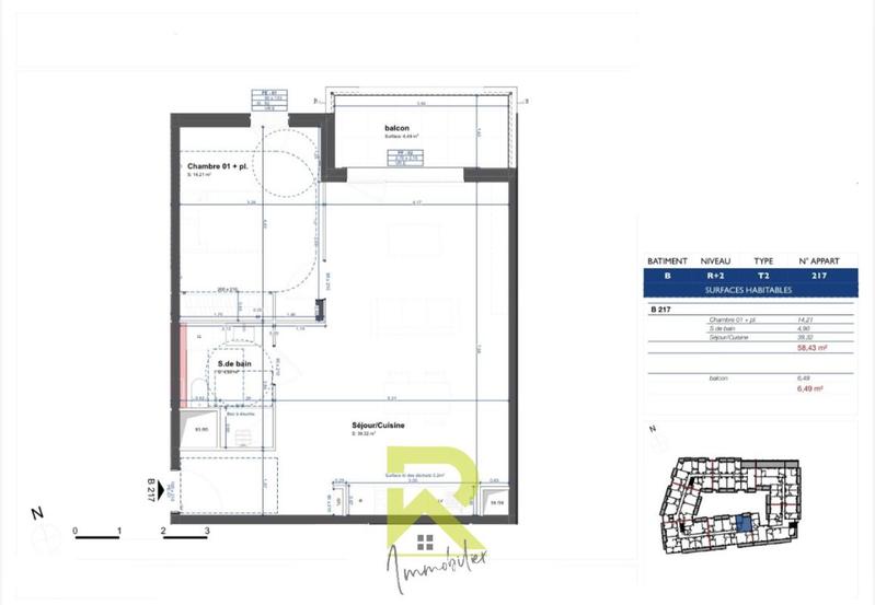 Appartement - 58 m² - 2 pièces