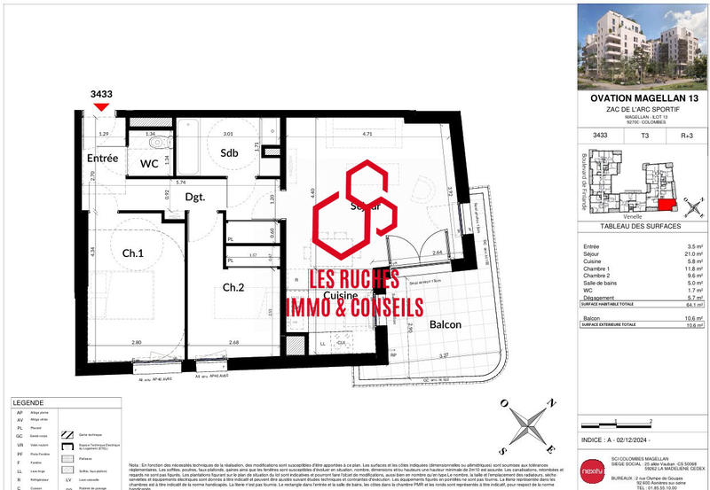 Appartement - 64 m² - 3 pièces