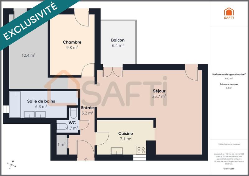 Appartement - 69 m² - 3 pièces