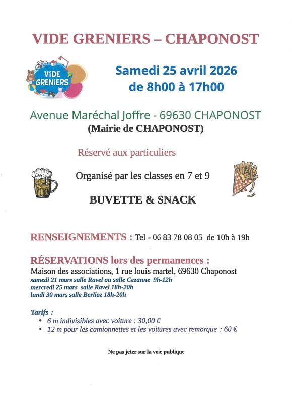 Vide Grenier organisé par les classes en 7 et 9 de Chaponost