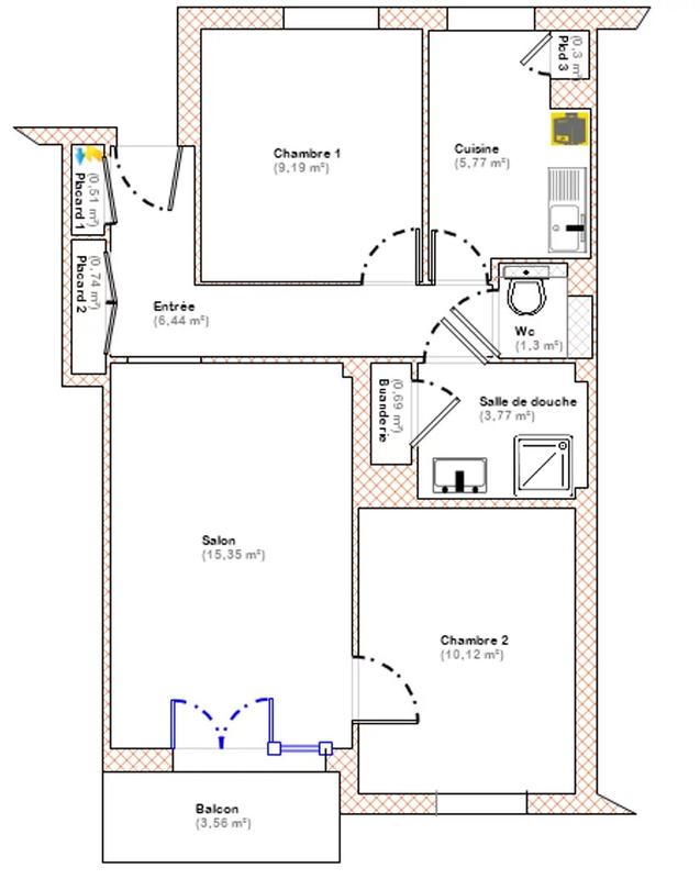 Appartement - 54 m² - 3 pièces