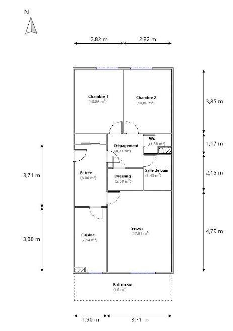 Appartement - 70 m² - 3 pièces
