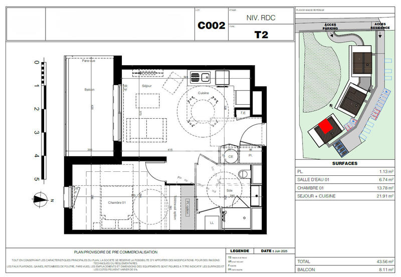 Appartement - 44 m² - 2 pièces