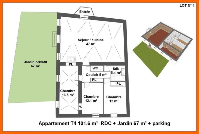Appartement - 101 m² - 4 pièces