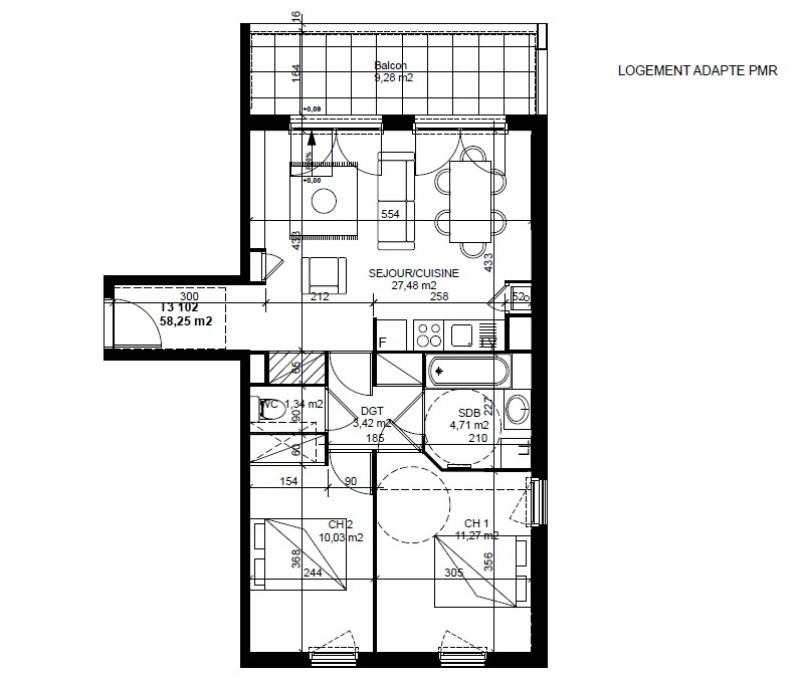 Appartement - 58 m² - 3 pièces