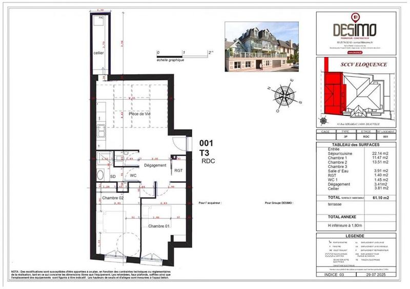 Appartement - 61 m² - 3 pièces