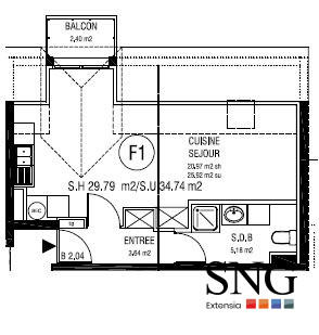 Appartement - 29 m² - 1 pièce