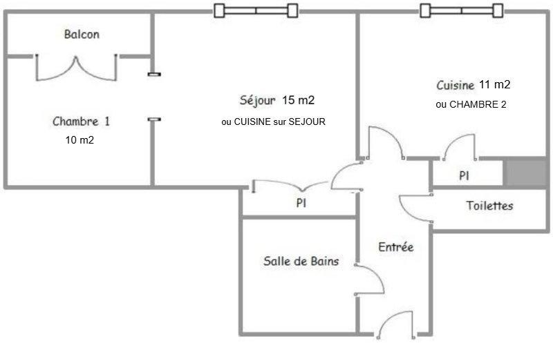 Appartement - 45 m² - 2 pièces