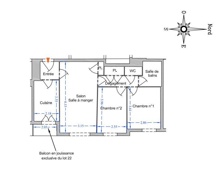 Appartement - 60 m² - 3 pièces
