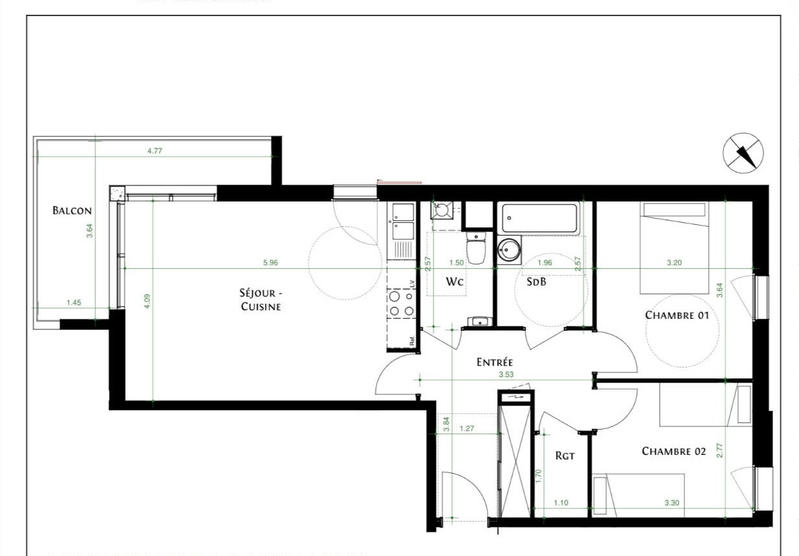 Appartement - 66 m² - 3 pièces