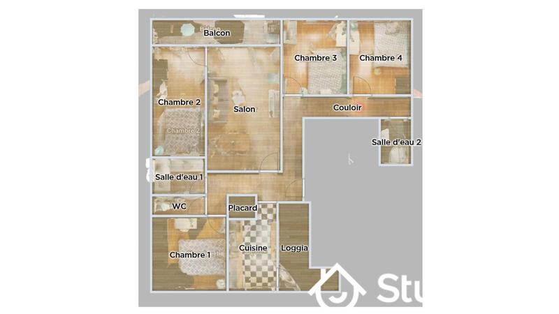 Chambre - 12 m² - 1 pièce