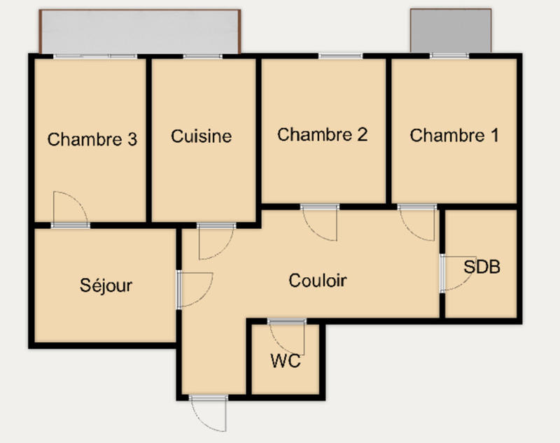 Chambre - 21 m² - 3 pièces