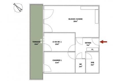 Appartement - 64 m² - 3 pièces