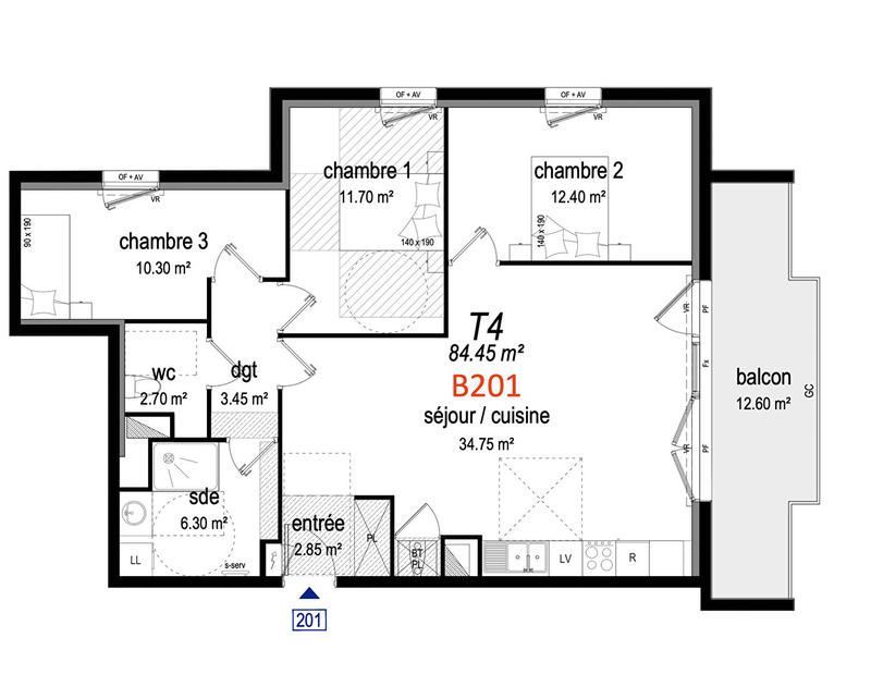 Appartement - 85 m² - 4 pièces