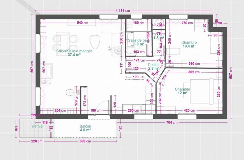 Maison - 65 m² - 3 pièces