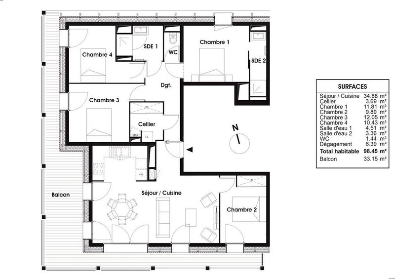 Appartement - 98 m² - 5 pièces