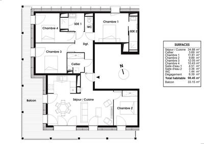 Appartement - 98 m² - 5 pièces