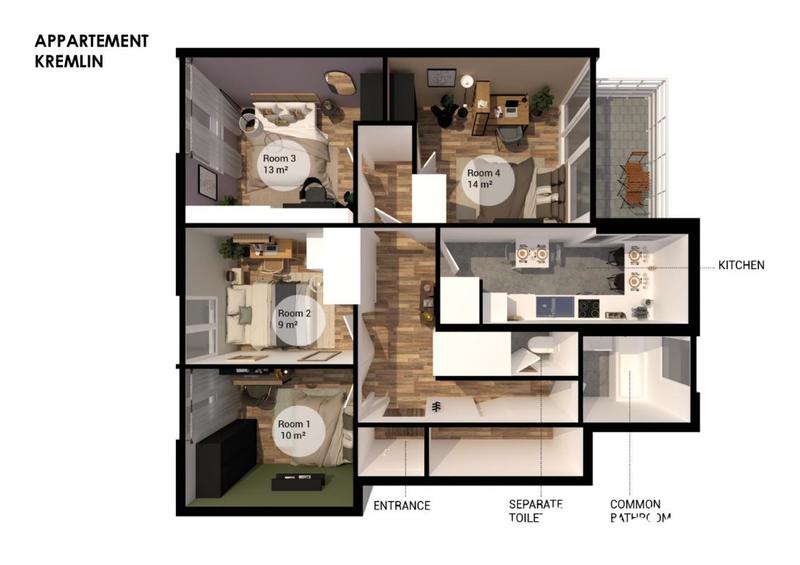 Chambre - 13 m² - 1 pièce