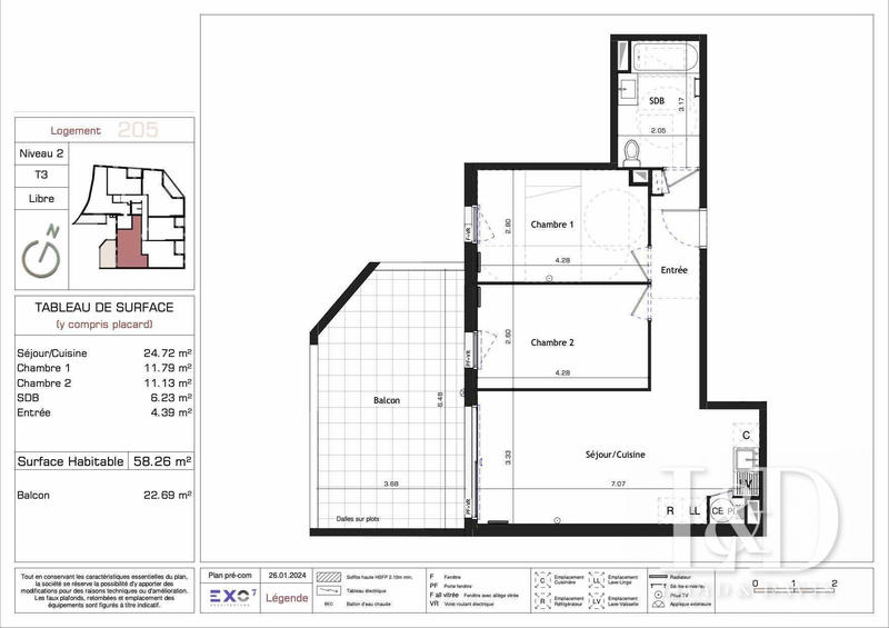 Appartement - 58 m² - 3 pièces