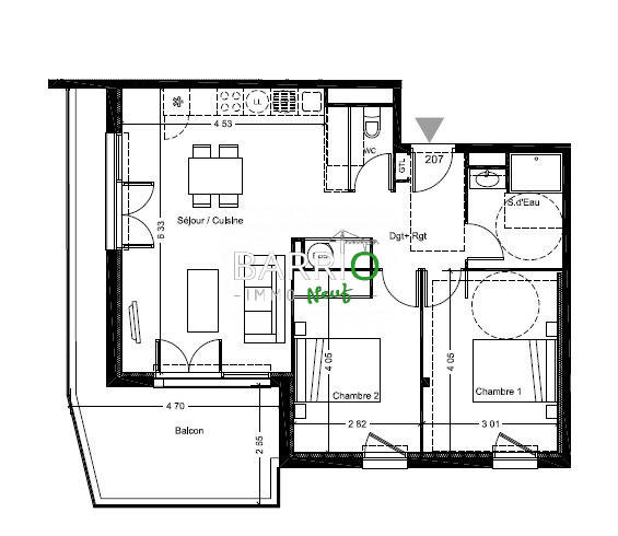 Appartement - 65 m² - 3 pièces