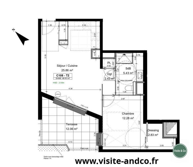 Appartement - 49 m² - 2 pièces