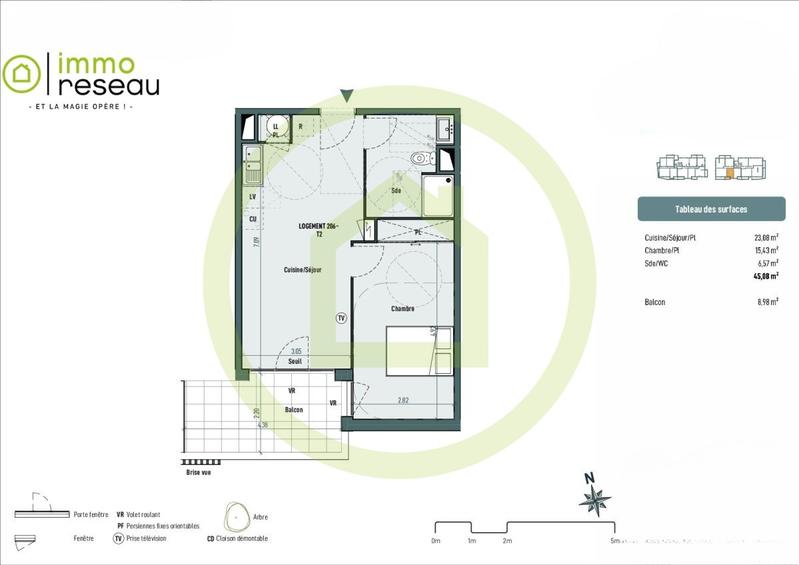Appartement - 45 m² - 2 pièces