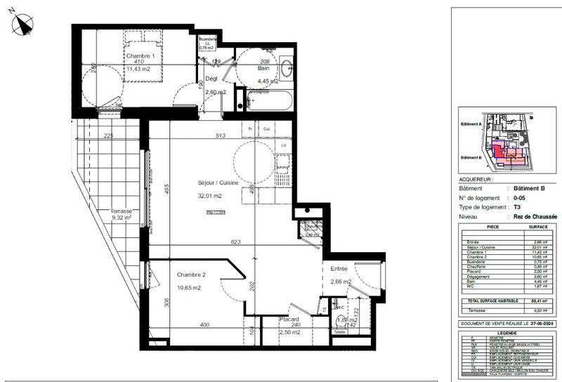 Appartement - 69 m² - 3 pièces