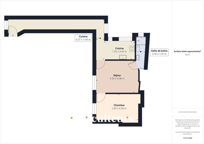 Appartement ancien - 51 m² - 2 pièces